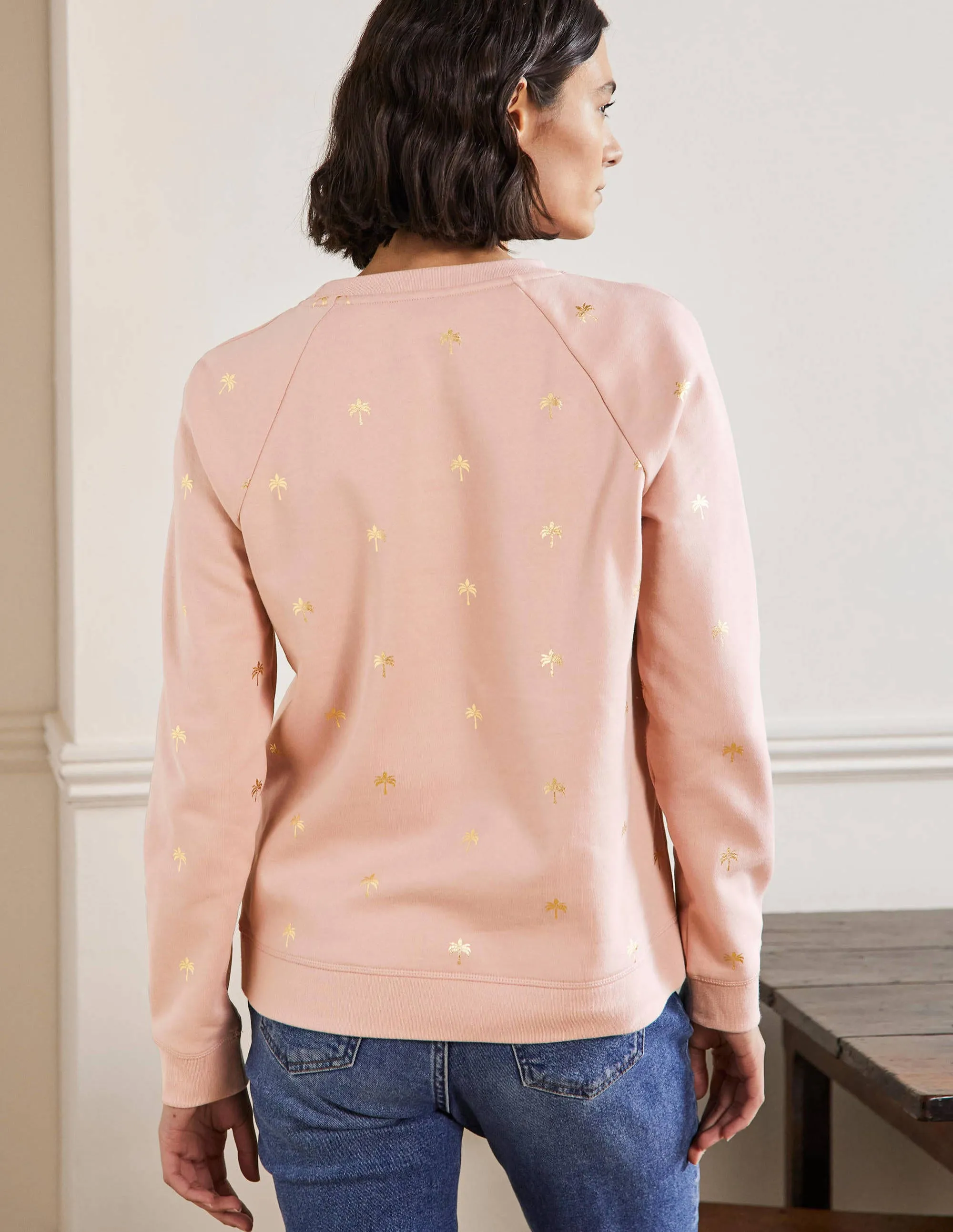 Printed Cotton Sweatshirt-Milkshake/Gold, Paradise Palm