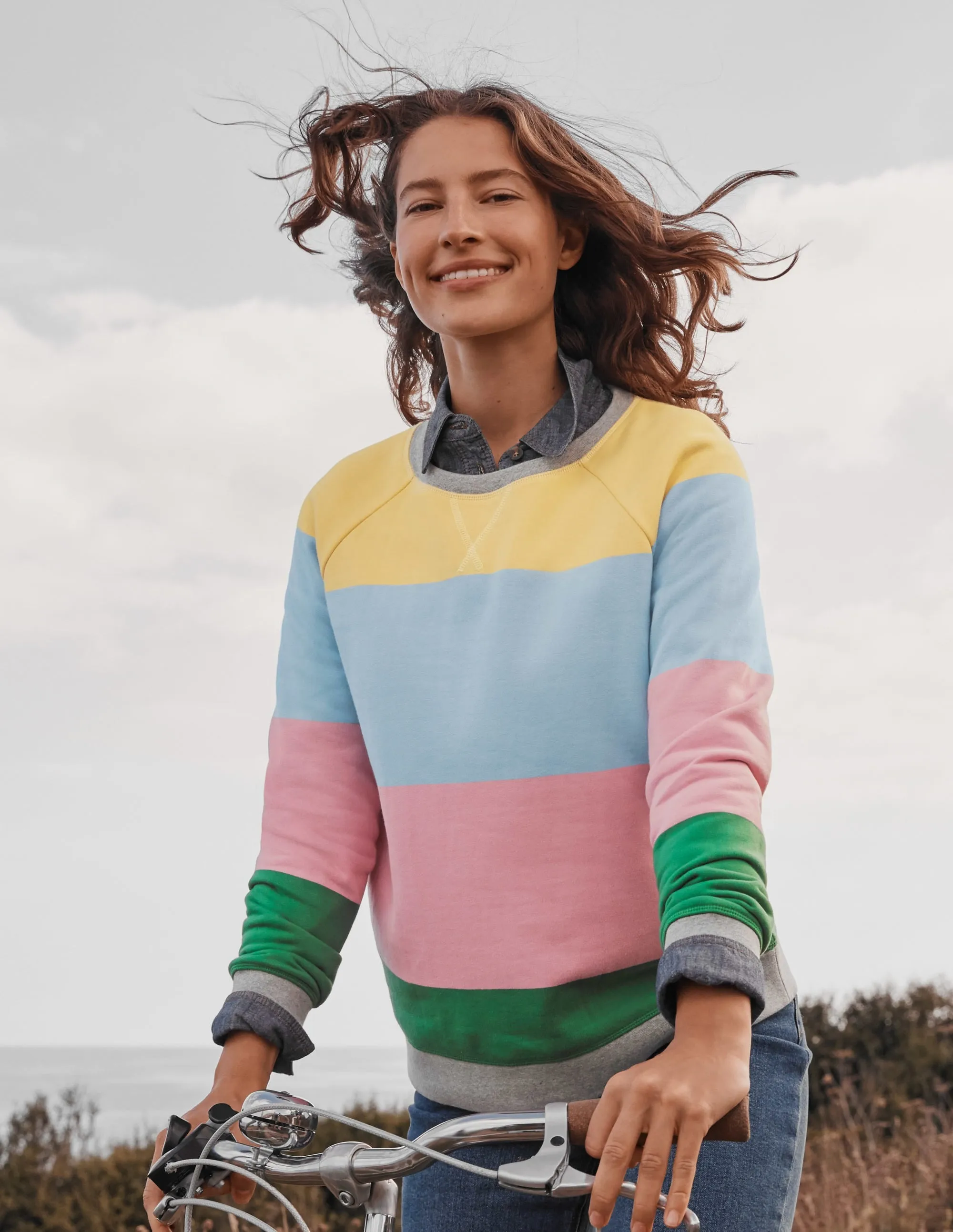 Printed Cotton Sweatshirt-Pale Lemon, Formica Pink