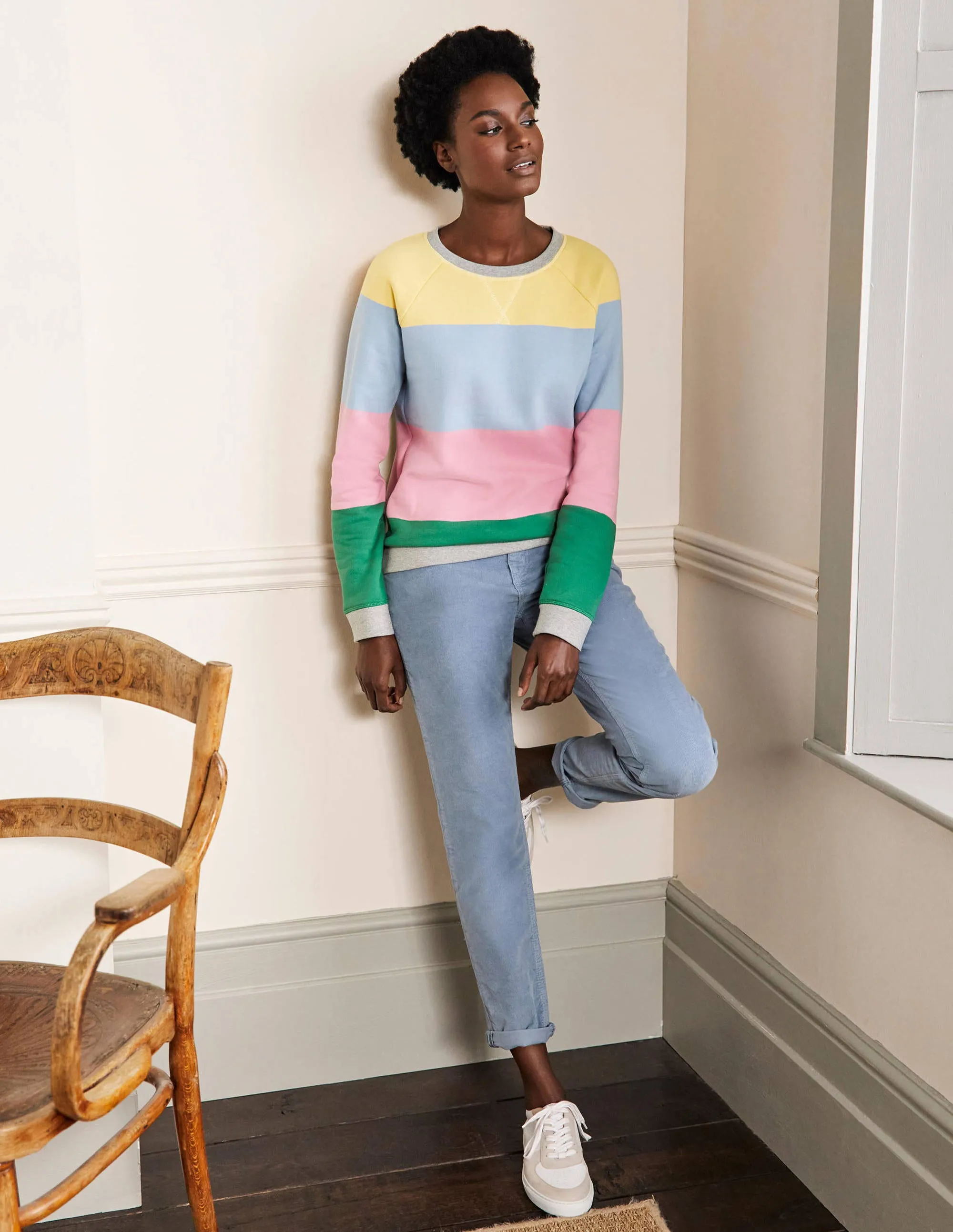 Printed Cotton Sweatshirt-Pale Lemon, Formica Pink