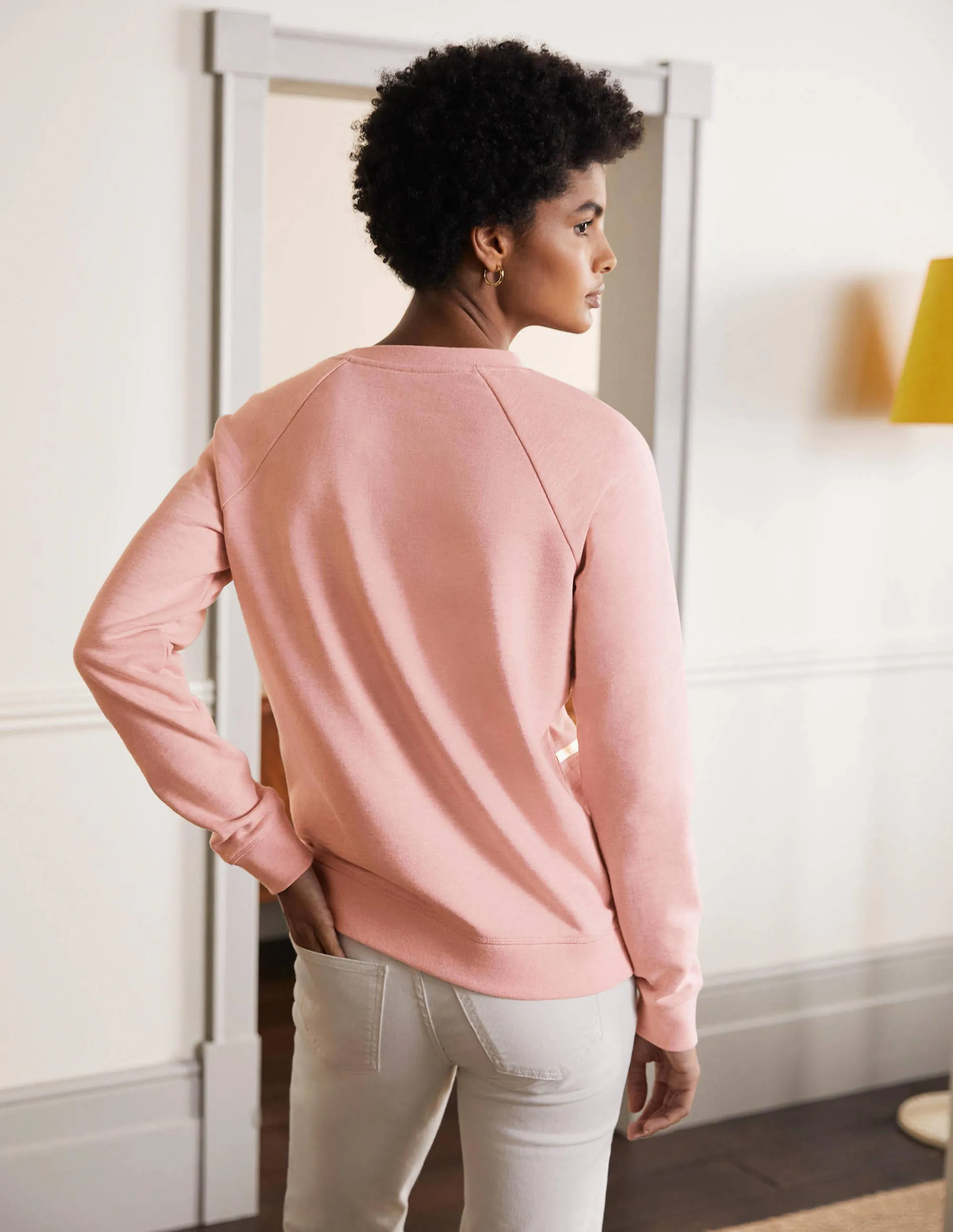 Printed Cotton Sweatshirt-Pink Marl, Gold Foil Stripe