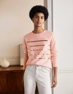 Printed Cotton Sweatshirt-Pink Marl, Gold Foil Stripe