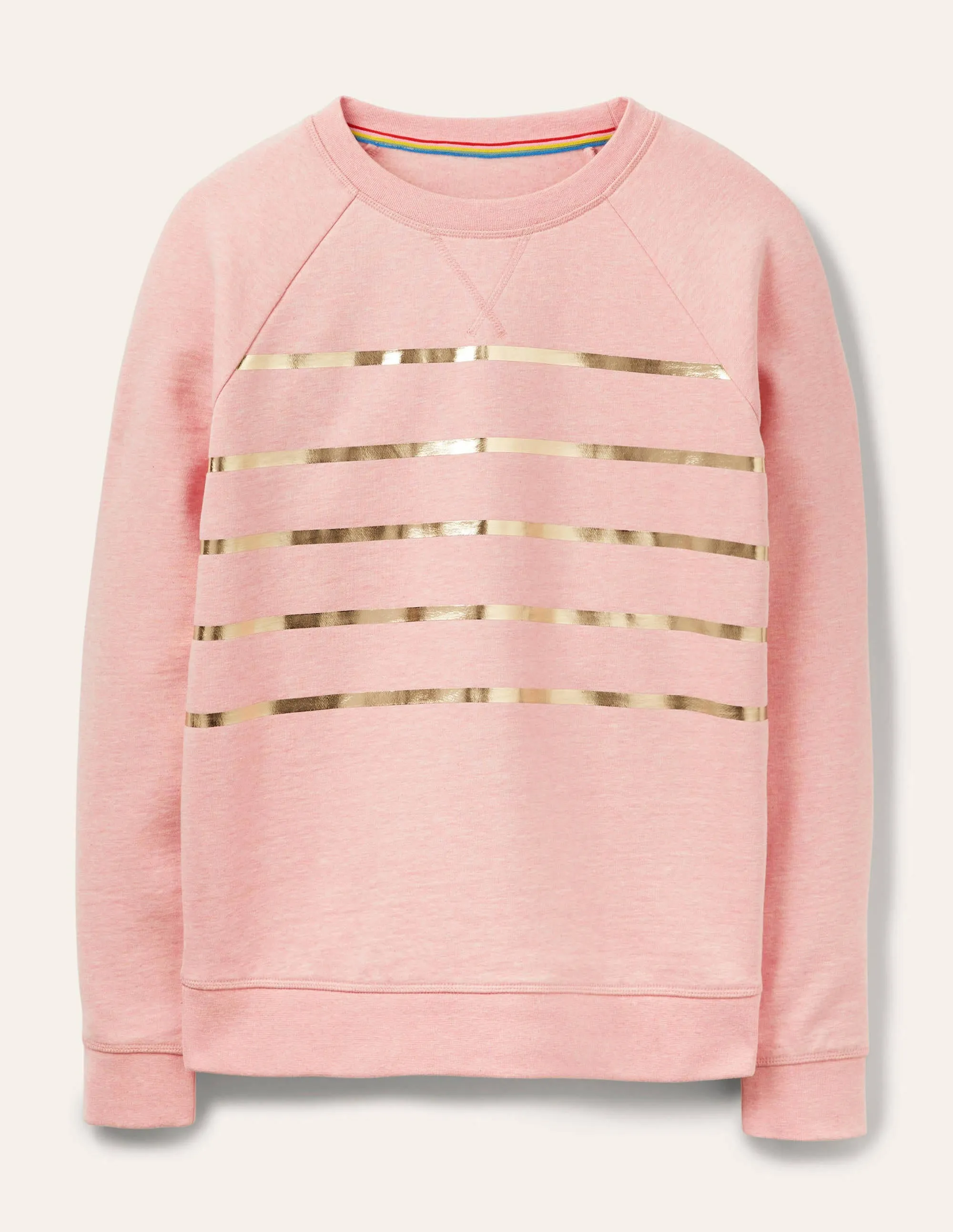 Printed Cotton Sweatshirt-Pink Marl, Gold Foil Stripe