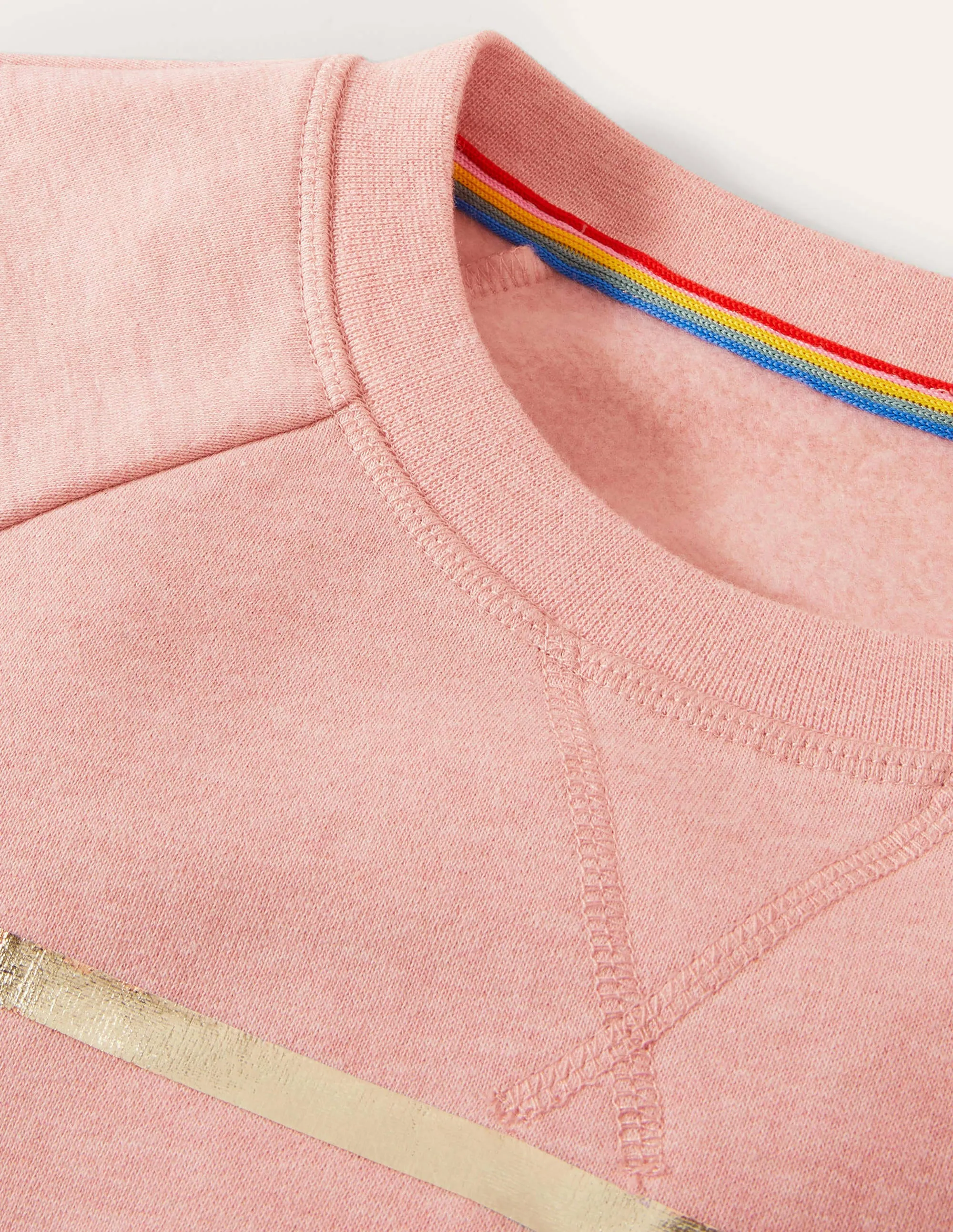 Printed Cotton Sweatshirt-Pink Marl, Gold Foil Stripe