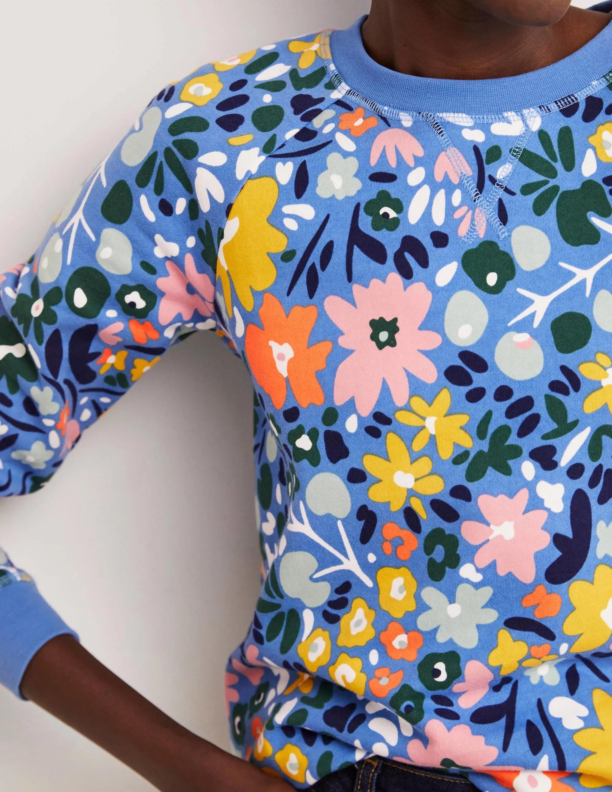 Printed Cotton Sweatshirt-Riviera Blue, Abstract Ditsy