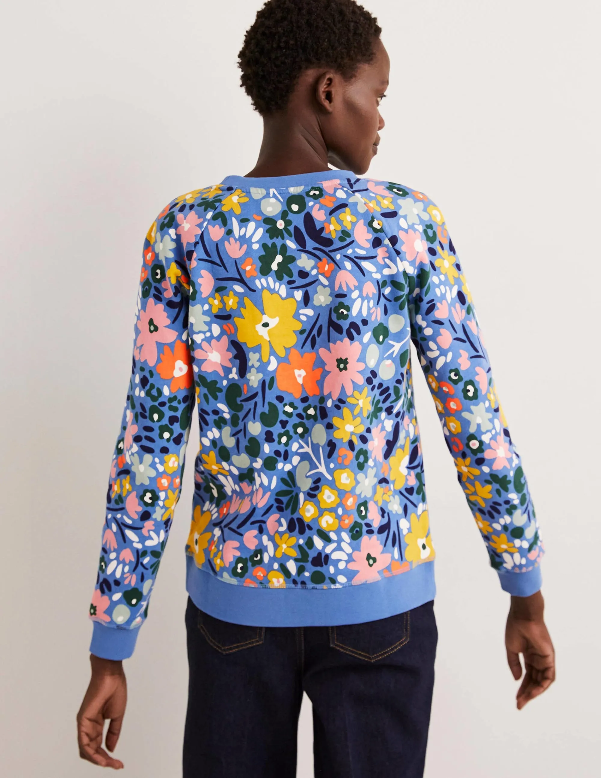 Printed Cotton Sweatshirt-Riviera Blue, Abstract Ditsy
