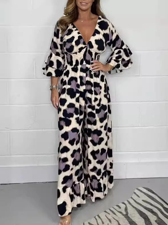 Priscille™ - V-Neck Leopard Jumpsuit