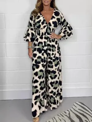 Priscille™ - V-Neck Leopard Jumpsuit