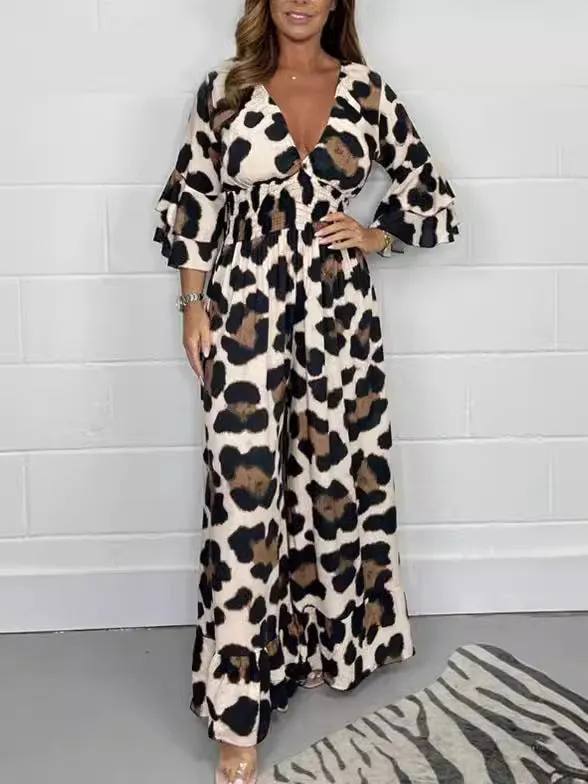 Priscille™ - V-Neck Leopard Jumpsuit
