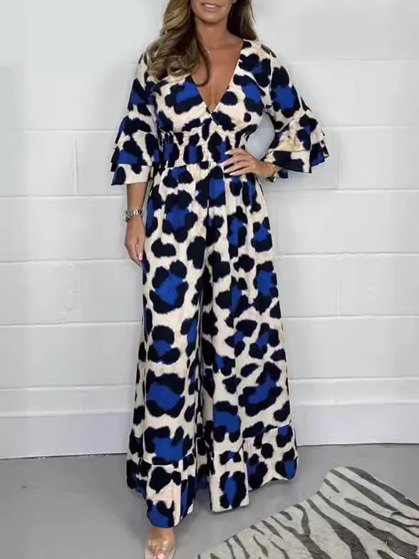 Priscille™ - V-Neck Leopard Jumpsuit