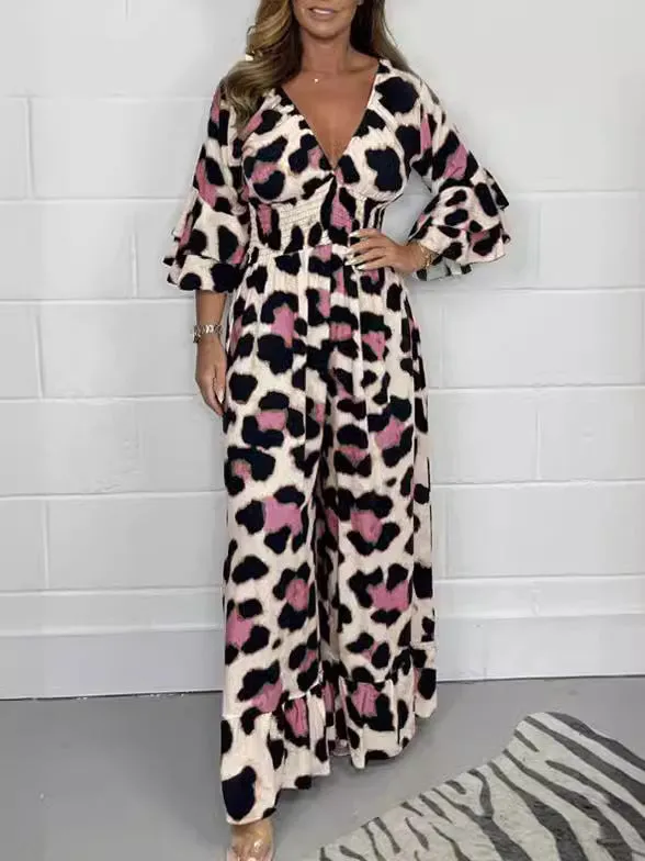 Priscille™ - V-Neck Leopard Jumpsuit