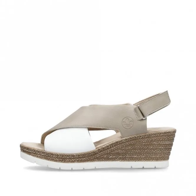 Rieker 61975-62 Ladies Wedge Sandals White/Taupe