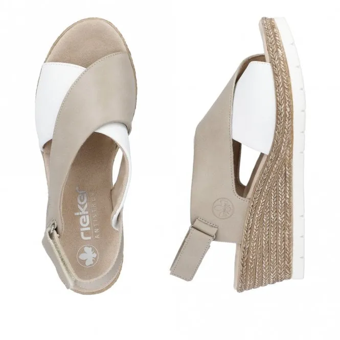 Rieker 61975-62 Ladies Wedge Sandals White/Taupe