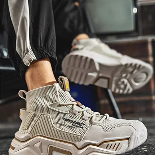 SANNAX Mens Fashion Sneakers High Top Casual Shoes Beige