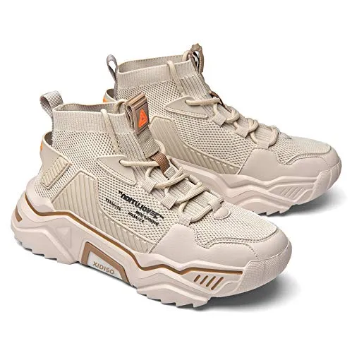 SANNAX Mens Fashion Sneakers High Top Casual Shoes Beige