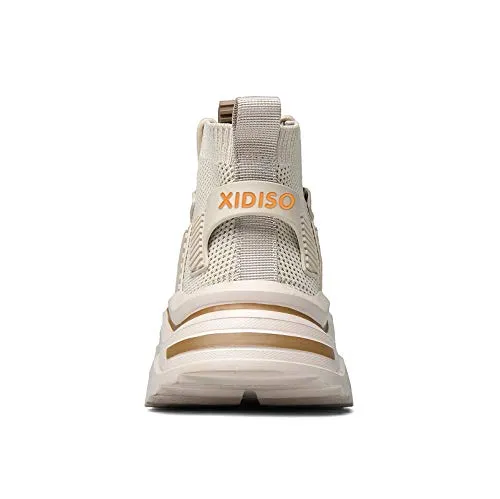 SANNAX Mens Fashion Sneakers High Top Casual Shoes Beige