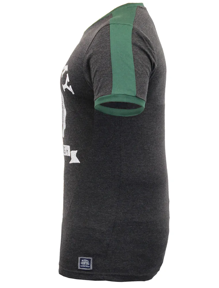 Satori Baseball Motif Crew Neck Ringer T-Shirt in Charcoal Marl