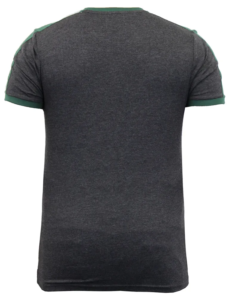 Satori Baseball Motif Crew Neck Ringer T-Shirt in Charcoal Marl