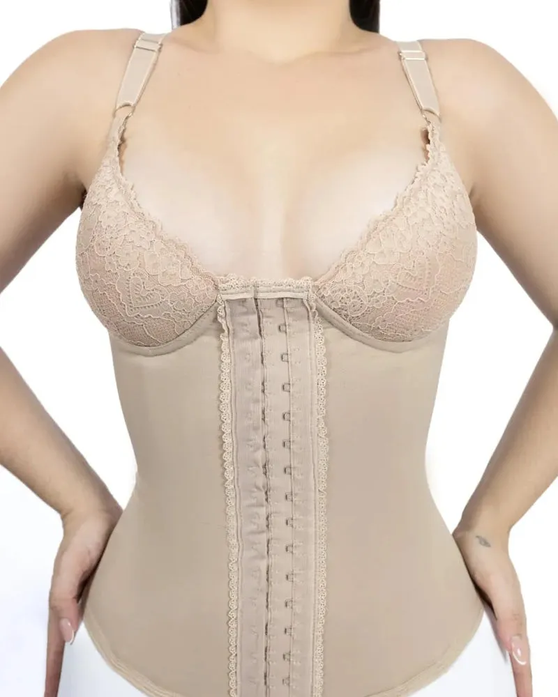 Seamless Satin 18 Steel Bone Corset Vest Lace Cups Bustier Top