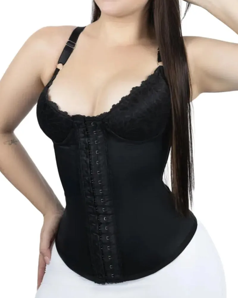 Seamless Satin 18 Steel Bone Corset Vest Lace Cups Bustier Top