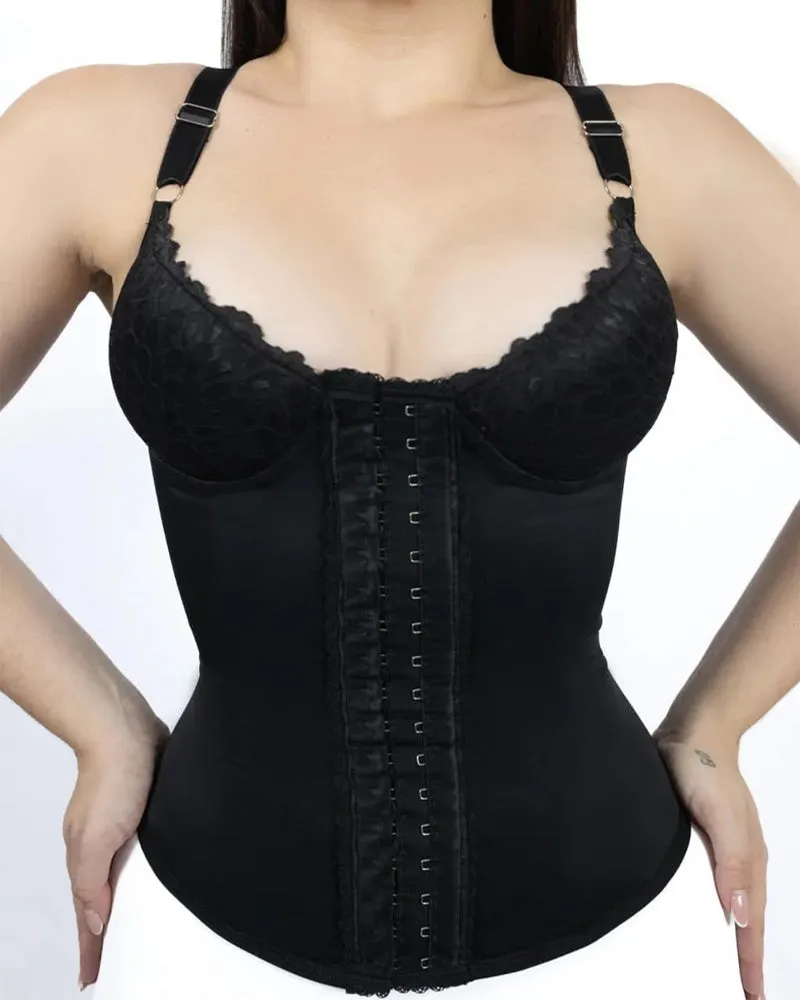 Seamless Satin 18 Steel Bone Corset Vest Lace Cups Bustier Top