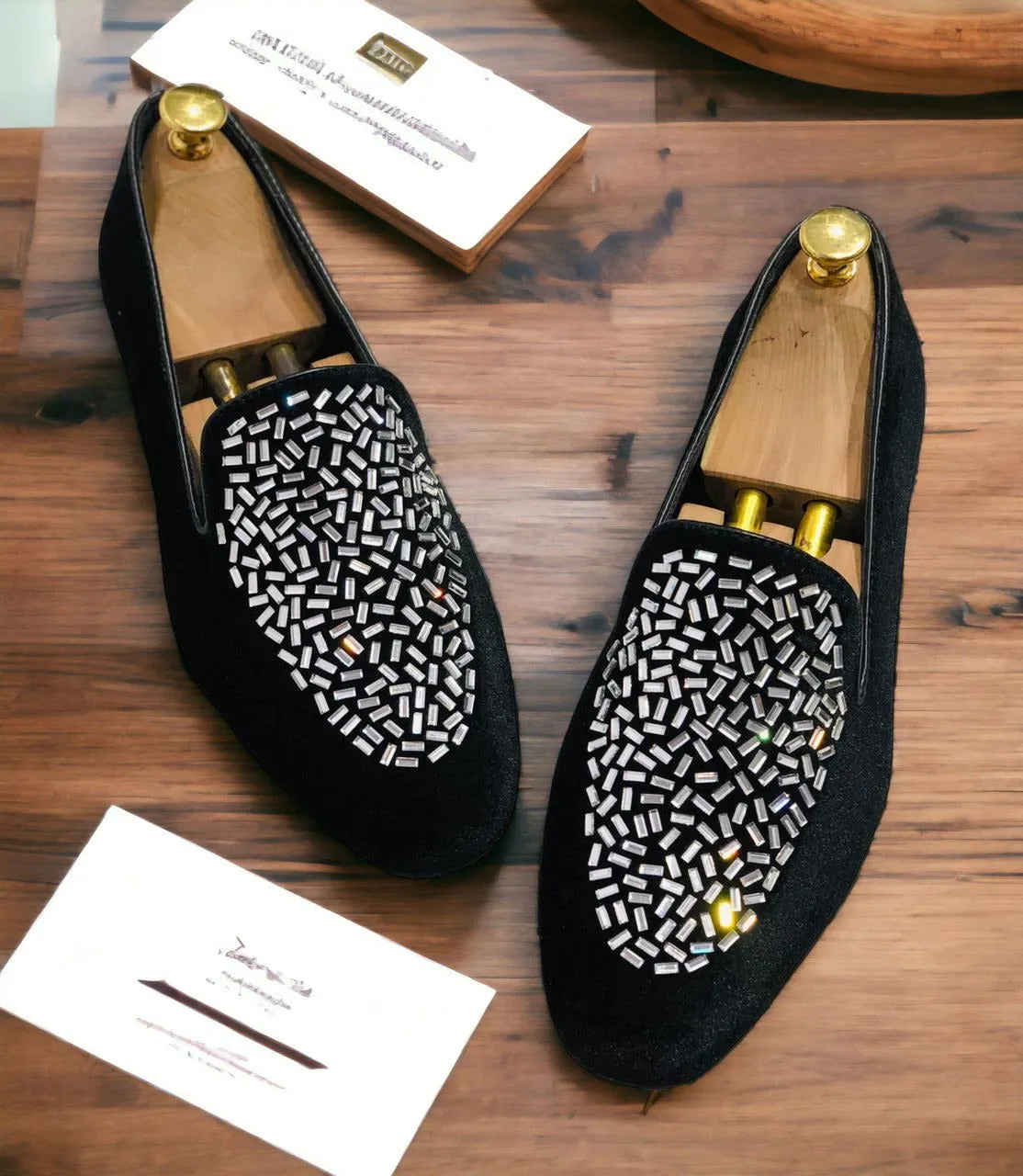 Shimmer Rhinestone Suede Moccasin Loafer For Men
