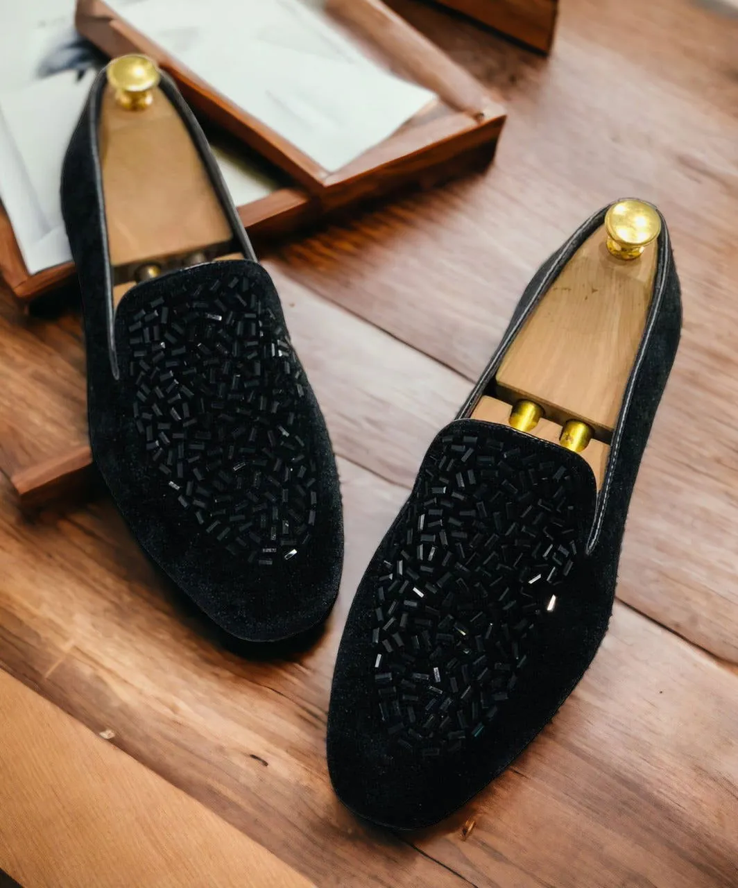 Shimmer Rhinestone Suede Moccasin Loafer For Men