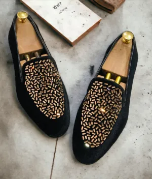 Shimmer Rhinestone Suede Moccasin Loafer For Men