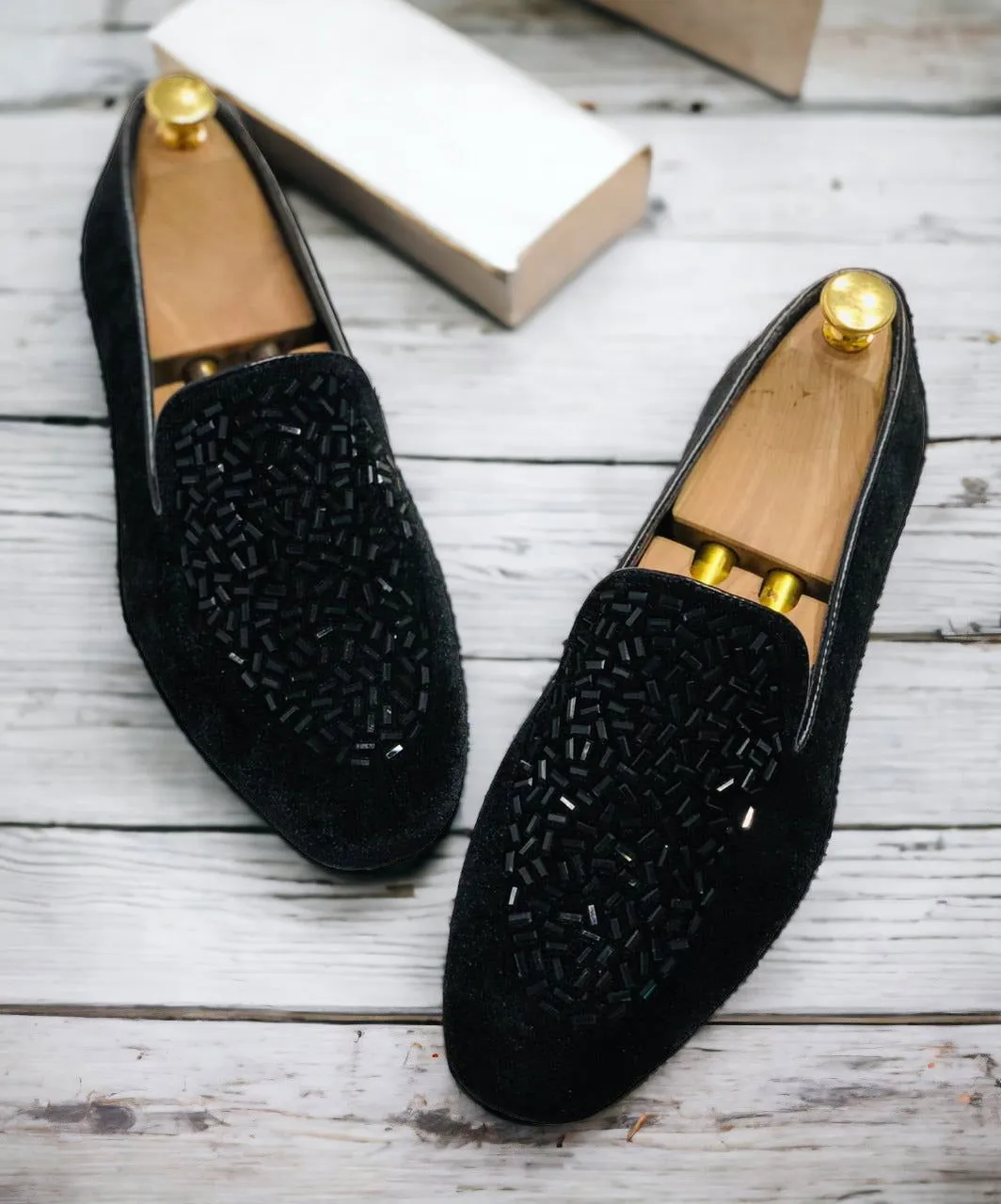 Shimmer Rhinestone Suede Moccasin Loafer For Men