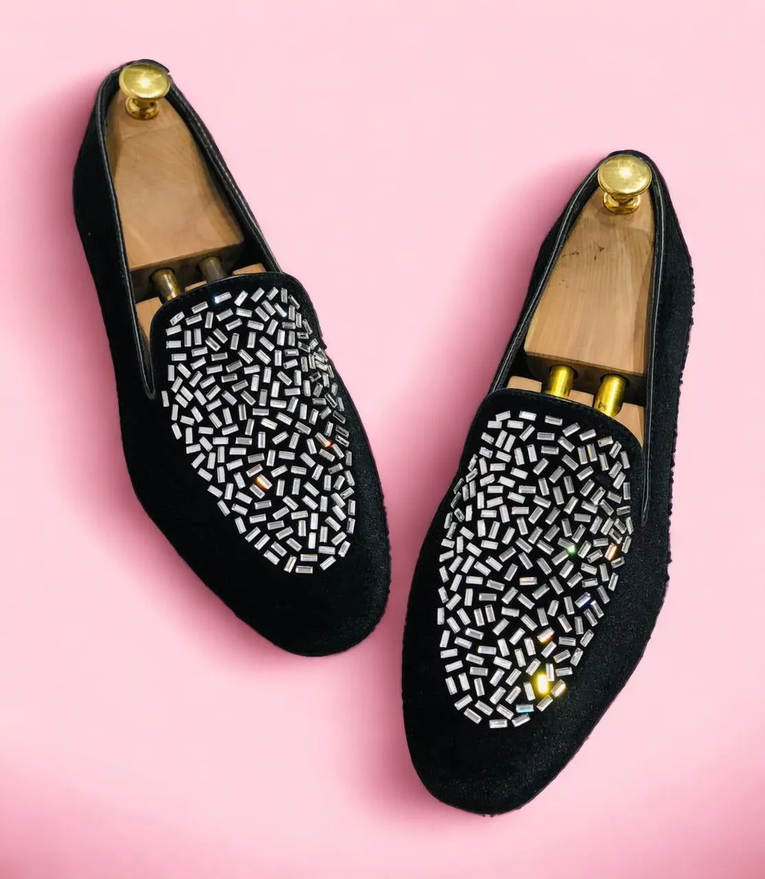 Shimmer Rhinestone Suede Moccasin Loafer For Men