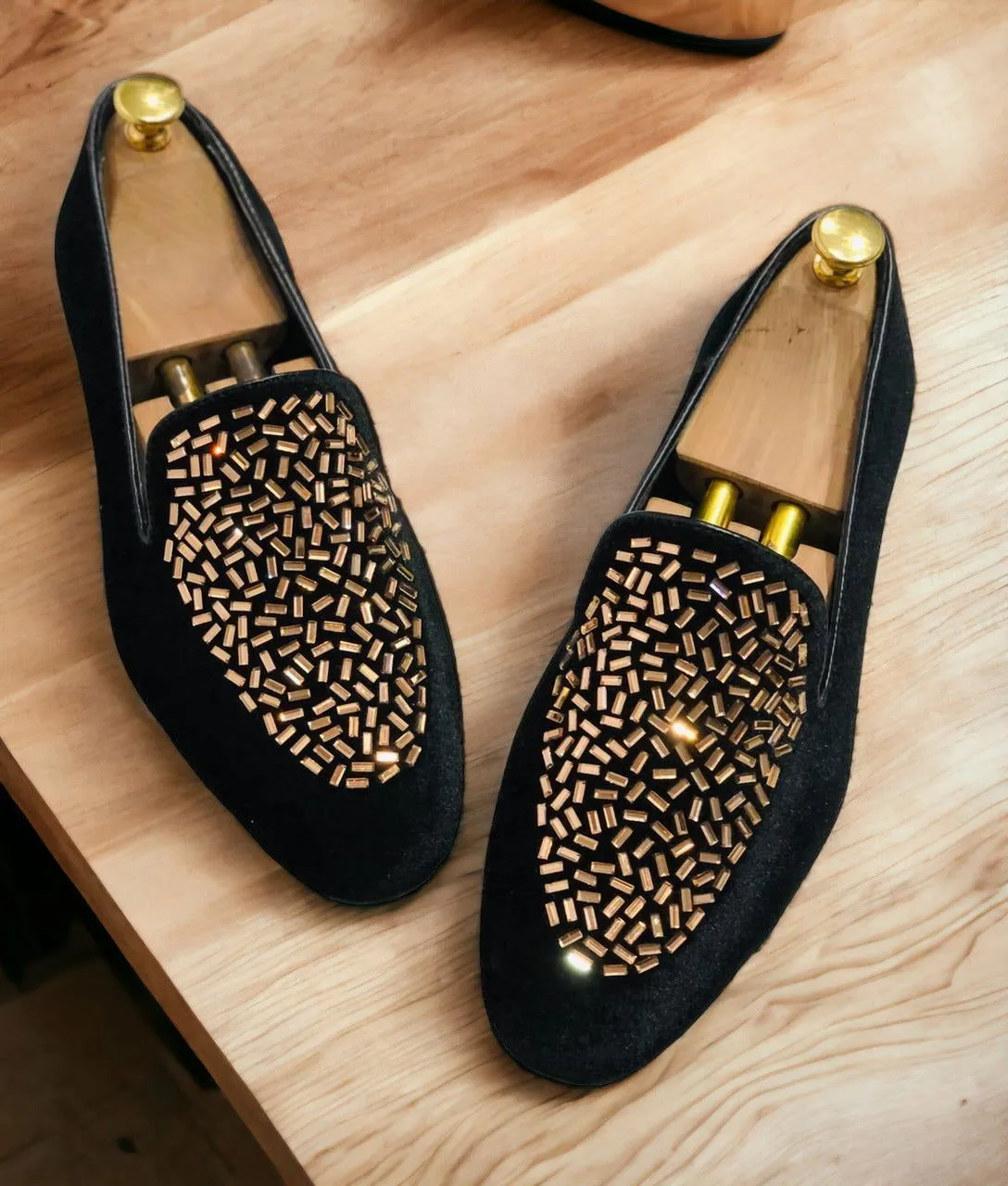 Shimmer Rhinestone Suede Moccasin Loafer For Men
