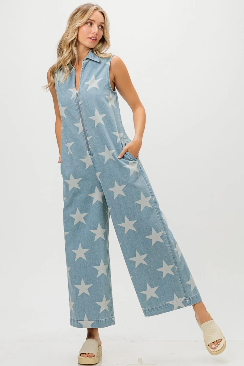 Star Gazer Sleeveless Denim Jumpsuit