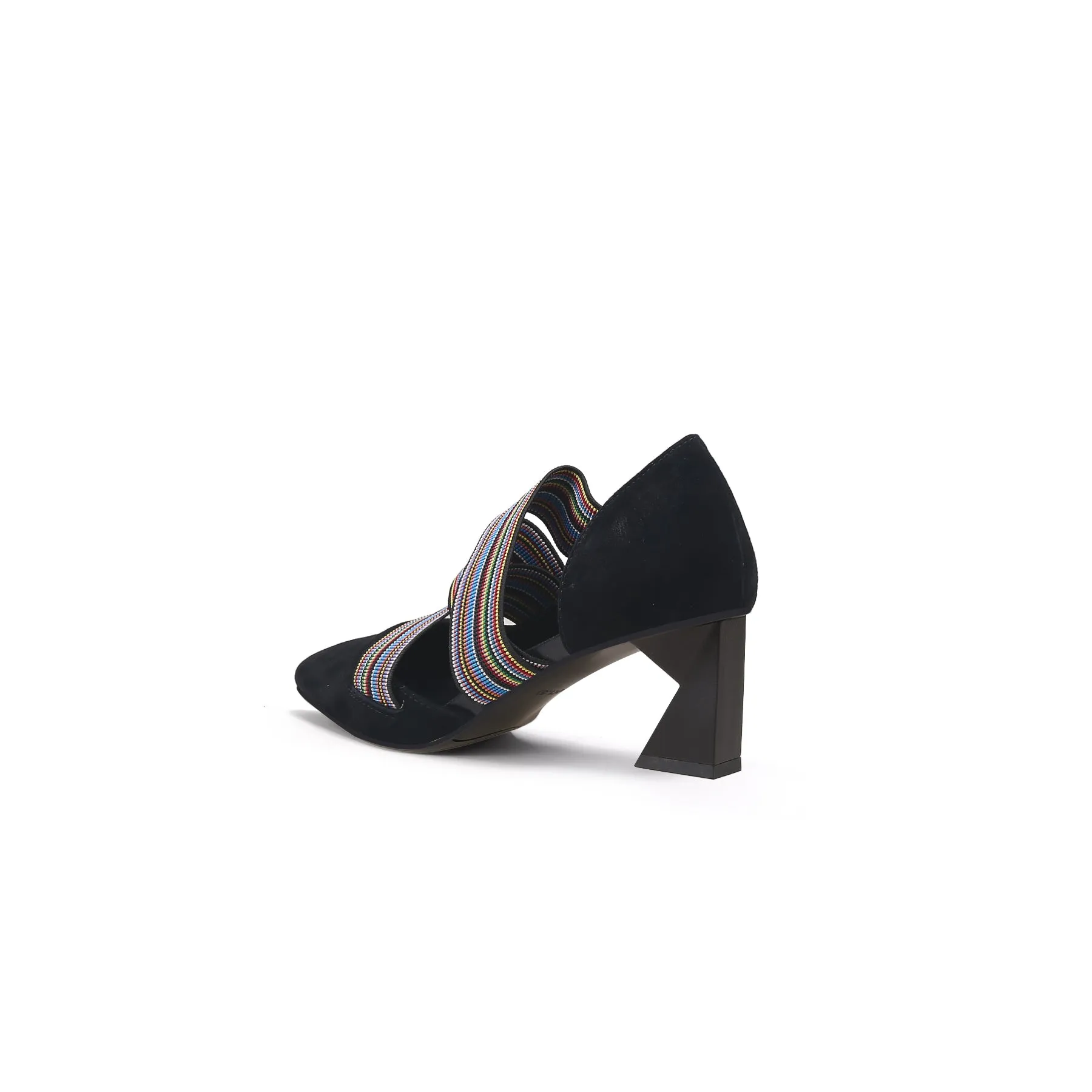 Striped Ribbon-Trim Pointed Toe Pumps