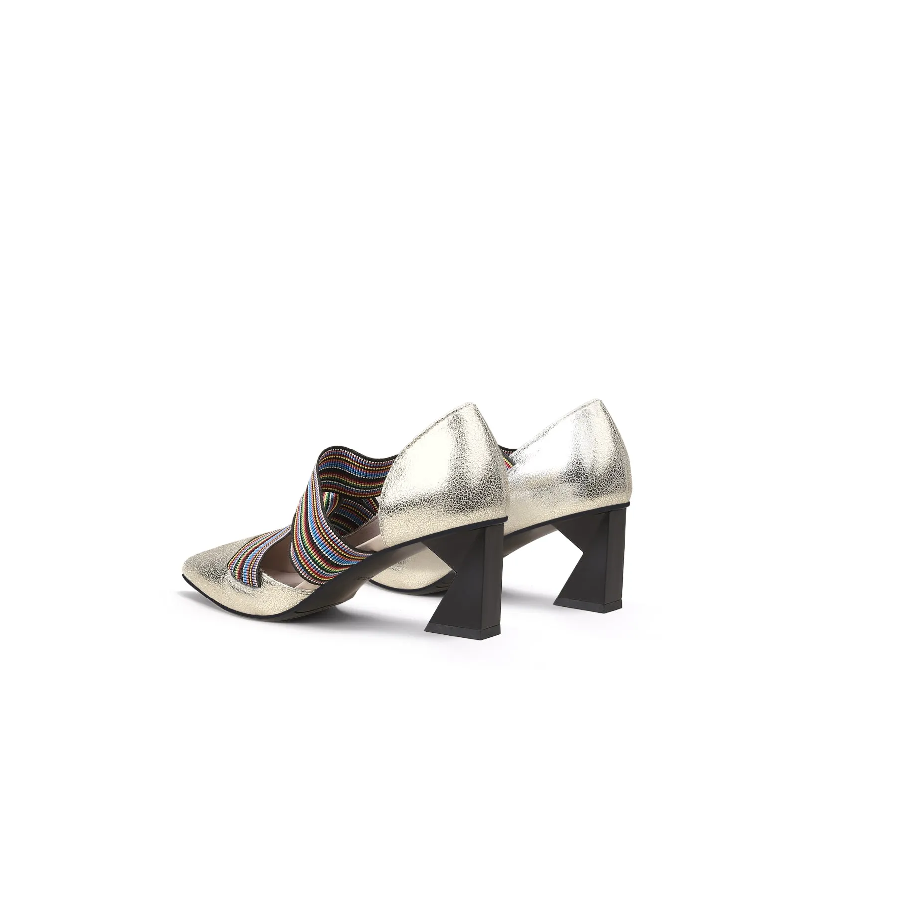 Striped Ribbon-Trim Pointed Toe Pumps