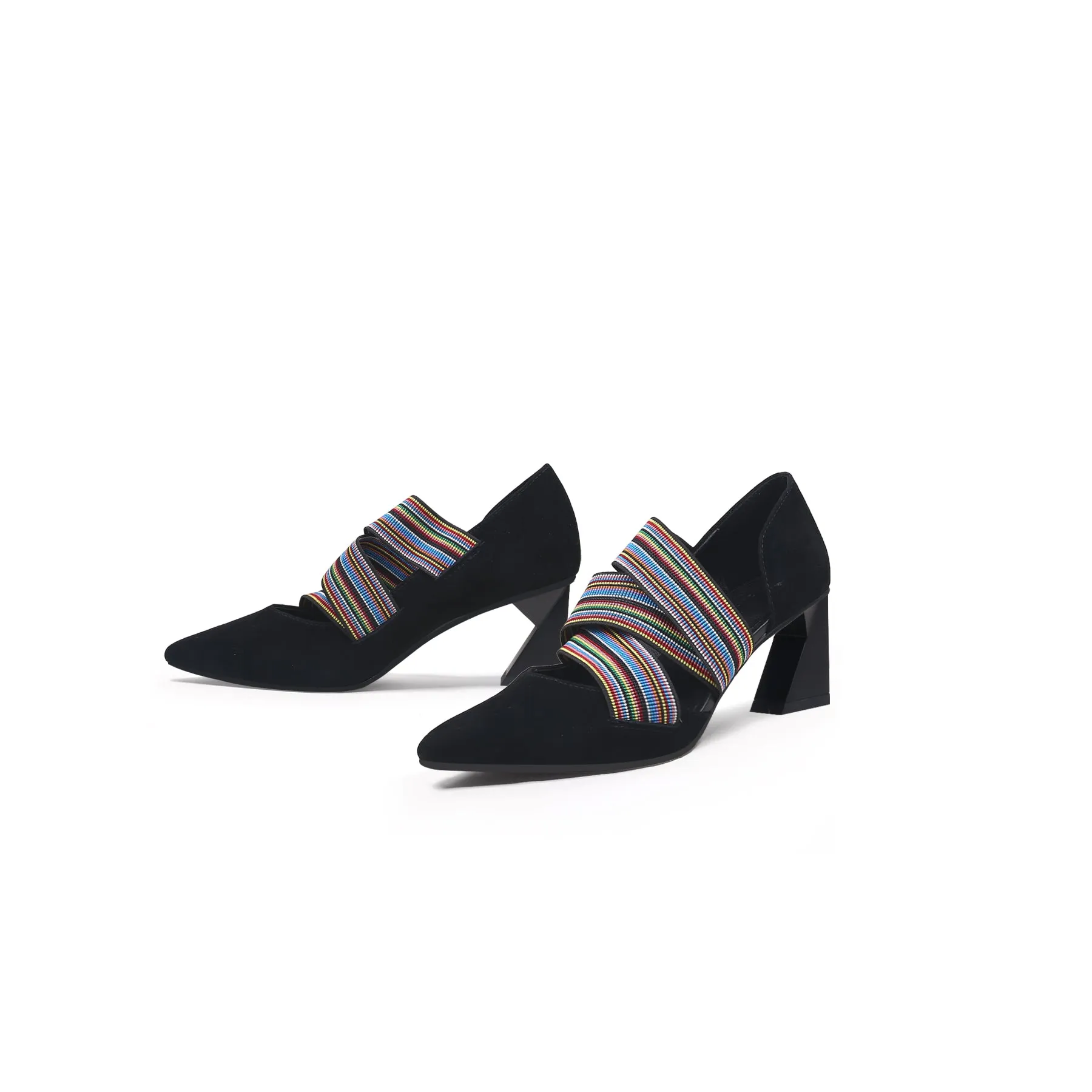 Striped Ribbon-Trim Pointed Toe Pumps