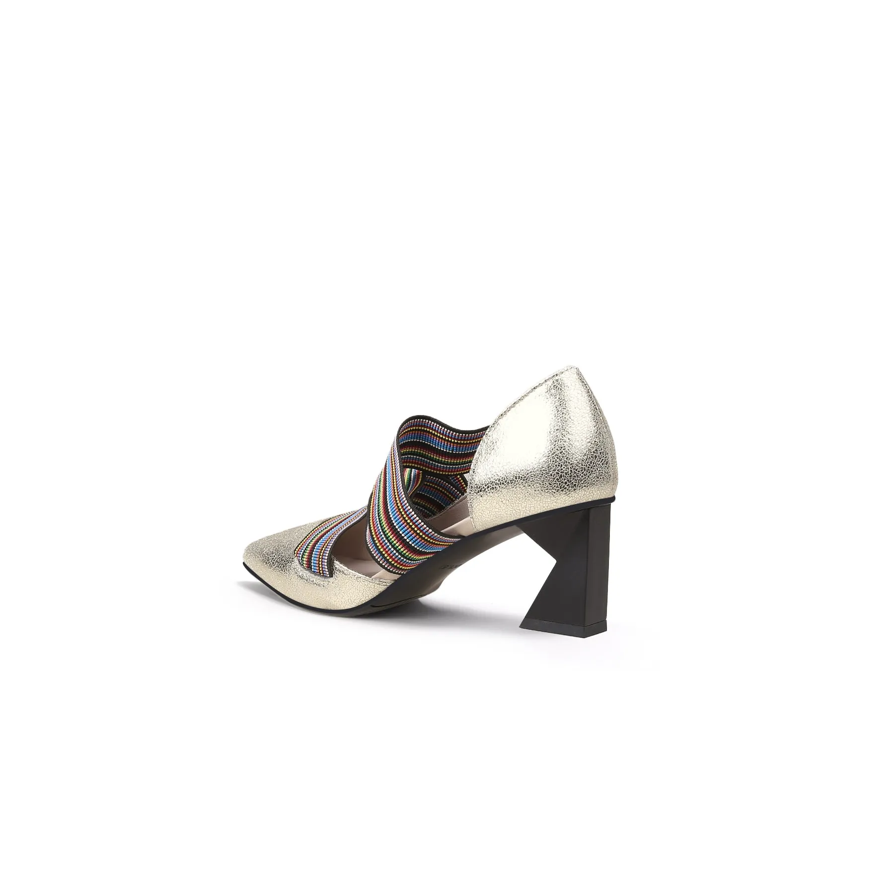 Striped Ribbon-Trim Pointed Toe Pumps