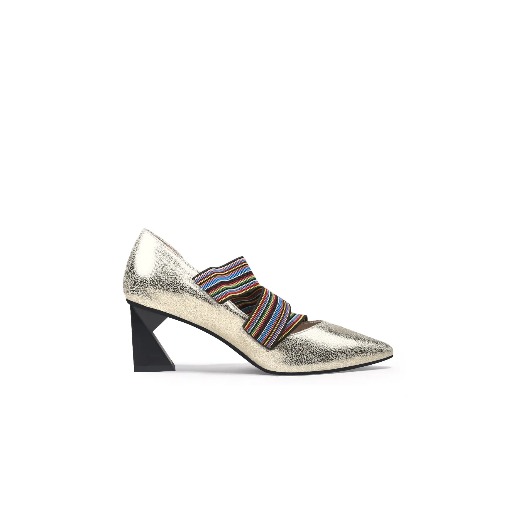 Striped Ribbon-Trim Pointed Toe Pumps