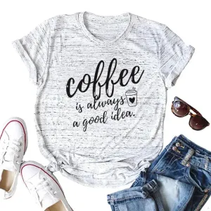 Summer Women T-Shirt Plus Size 100% Cotton Funny Coffee Letters Print Short Sleeve