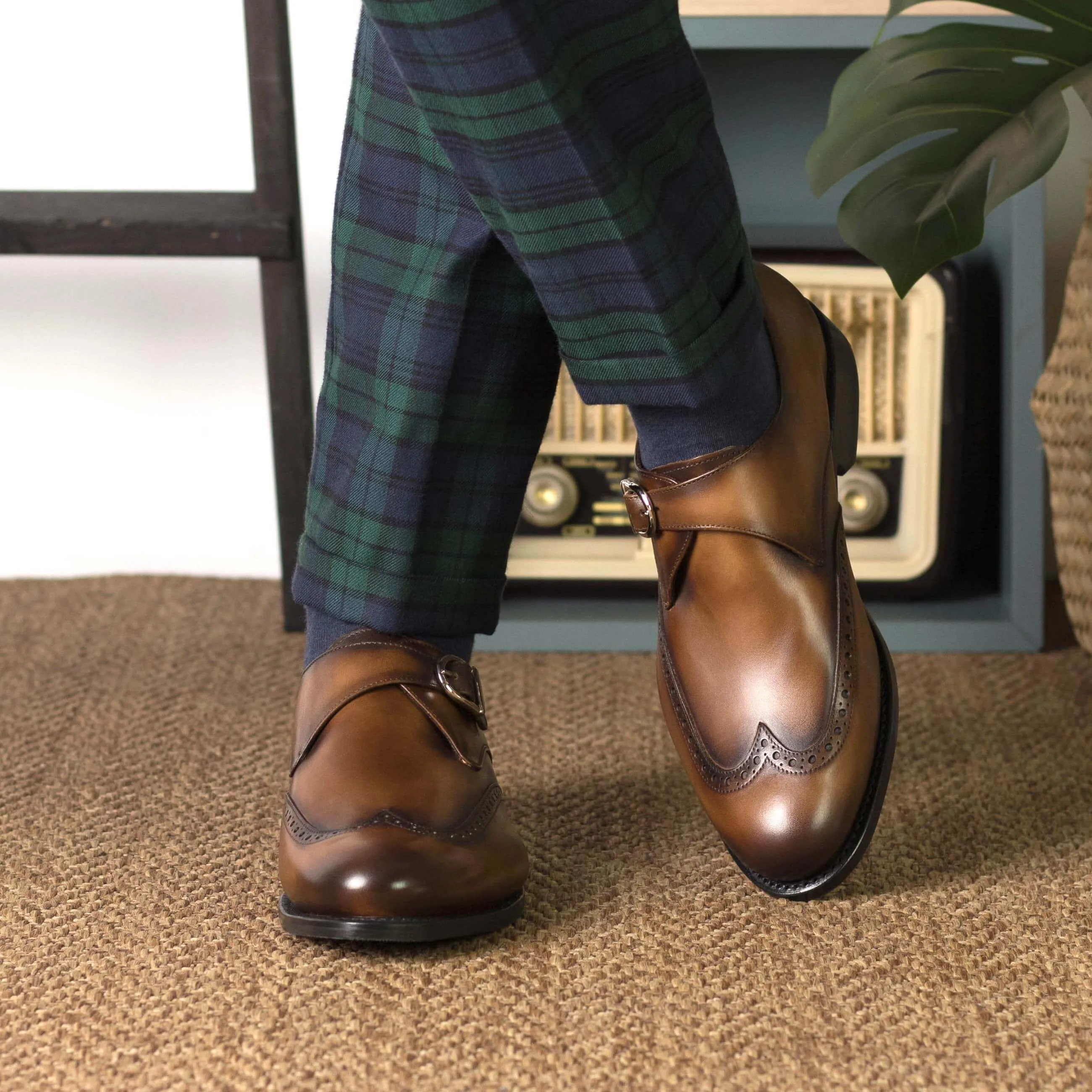 The Alcott – Wingtip Brown Single Monk in Cognac Patina.