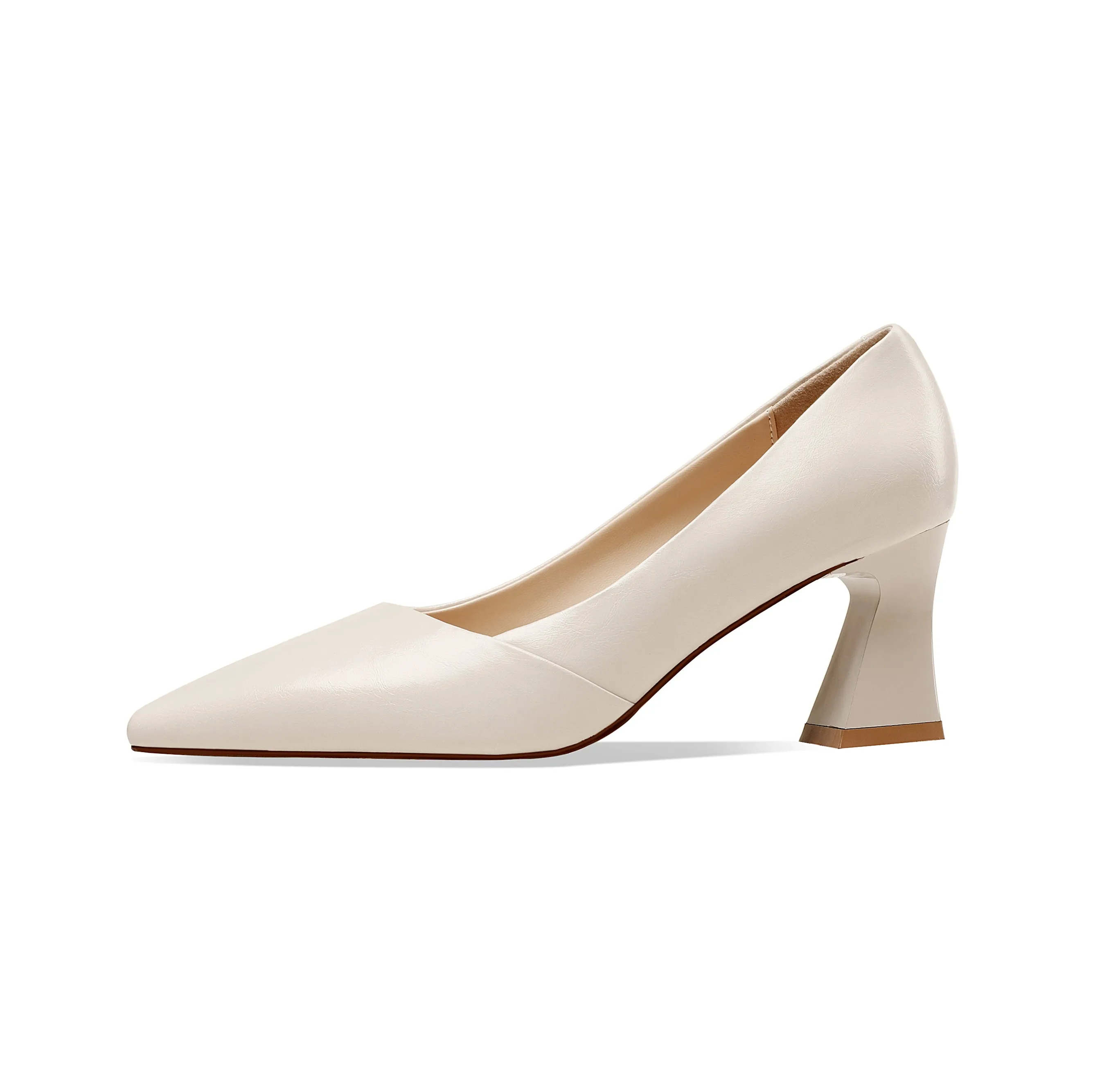 TinaCus Genuine Leather Women's Handmade Clear Pointed Toe Mid Spool Heel Slip On Elegant Office Pumps