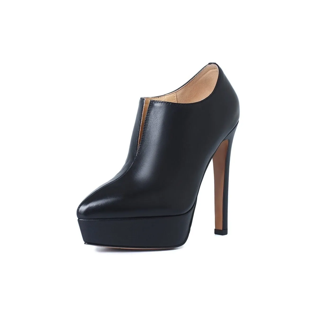 TinaCus Women's Genuine Leather Handmade V-Shaped Pointy Toe Sexy Stiletto Heel Pumps with Platform