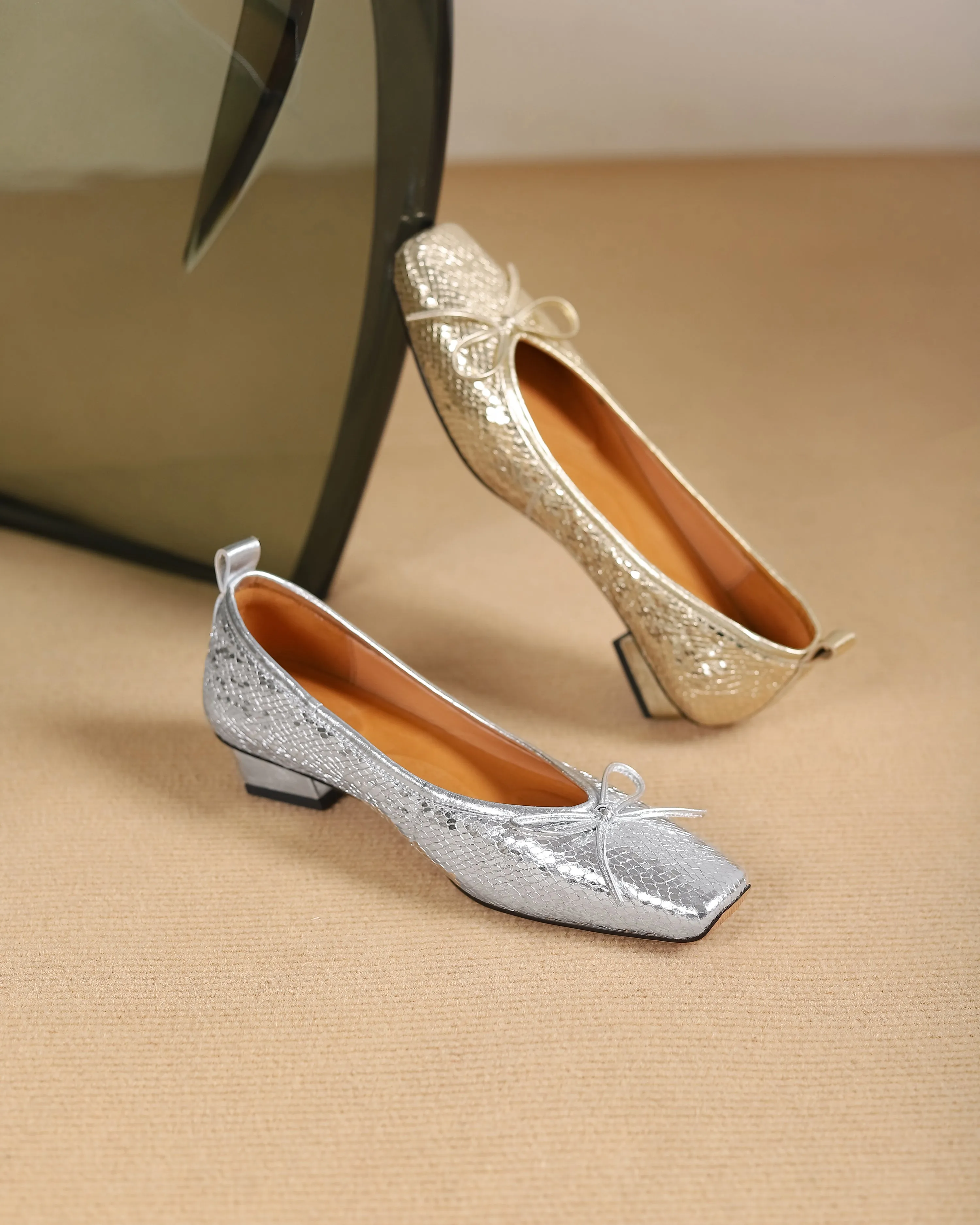 TinaCus Women's Handmade Genuine Leather Bowtie Chunky Heel Pumps