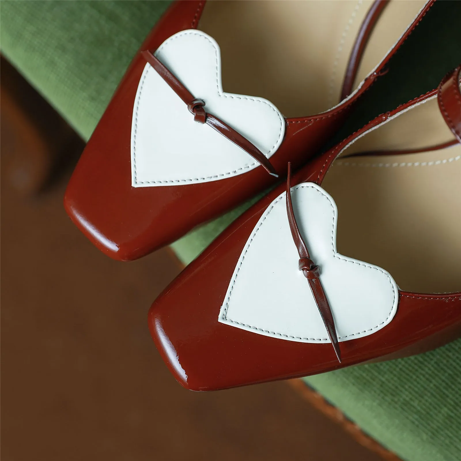 TinaCus Women's Patent Leather Handmade Classic Square Toe Chunky Heel Buckle Closure Classic Mary Jane Pumps with Heart Design