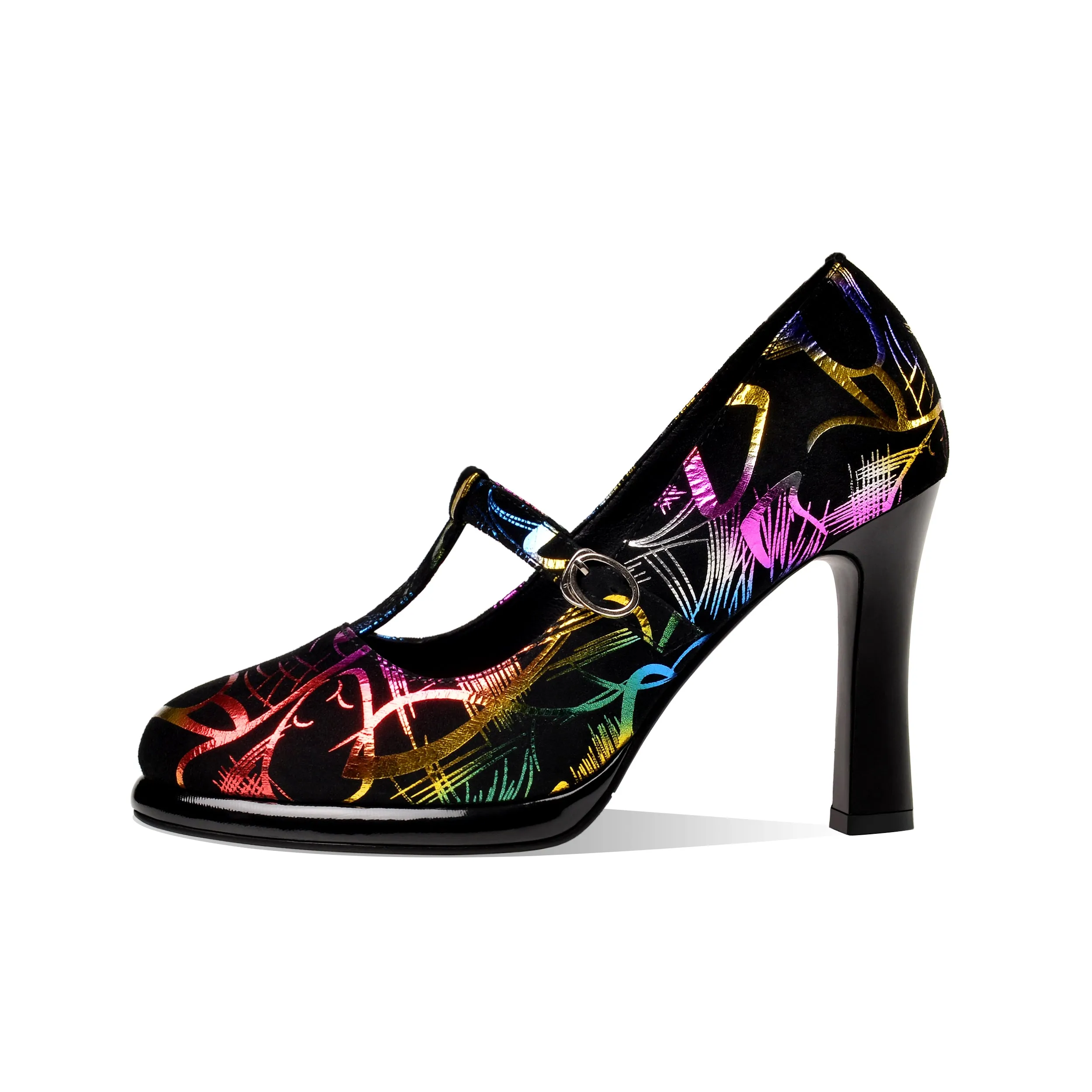 TinaCus Women's Round Toe Printing Suede Leather Handmade Platfrom Stylish High Heel Pump Shoes