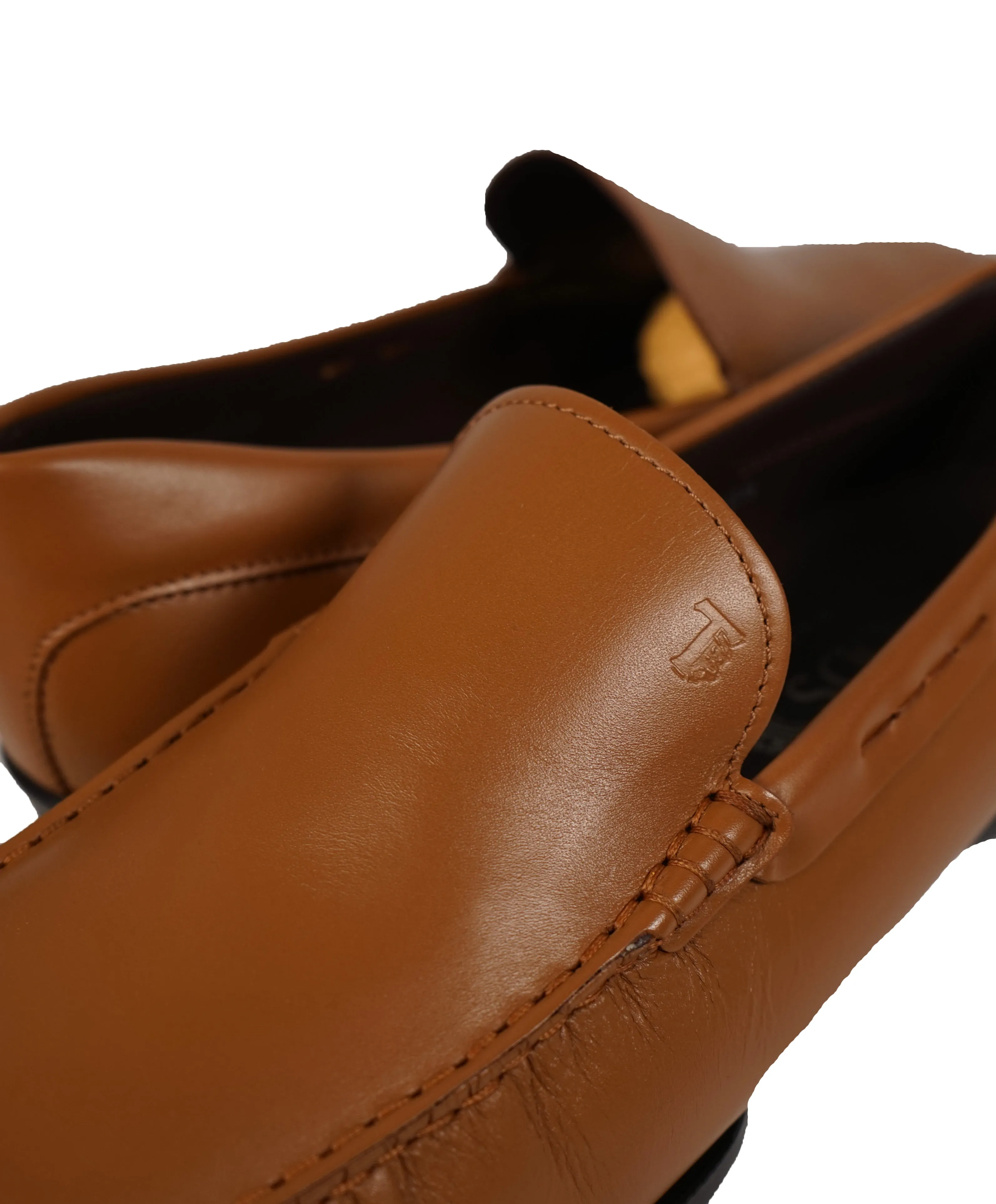 TOD’S - Brown “ LOGO Gommini ” Vamp Engraved Italian Leather Loafers - 12.5