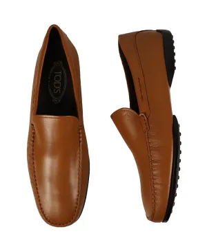 TOD’S - Brown “ LOGO Gommini ” Vamp Engraved Italian Leather Loafers - 12.5