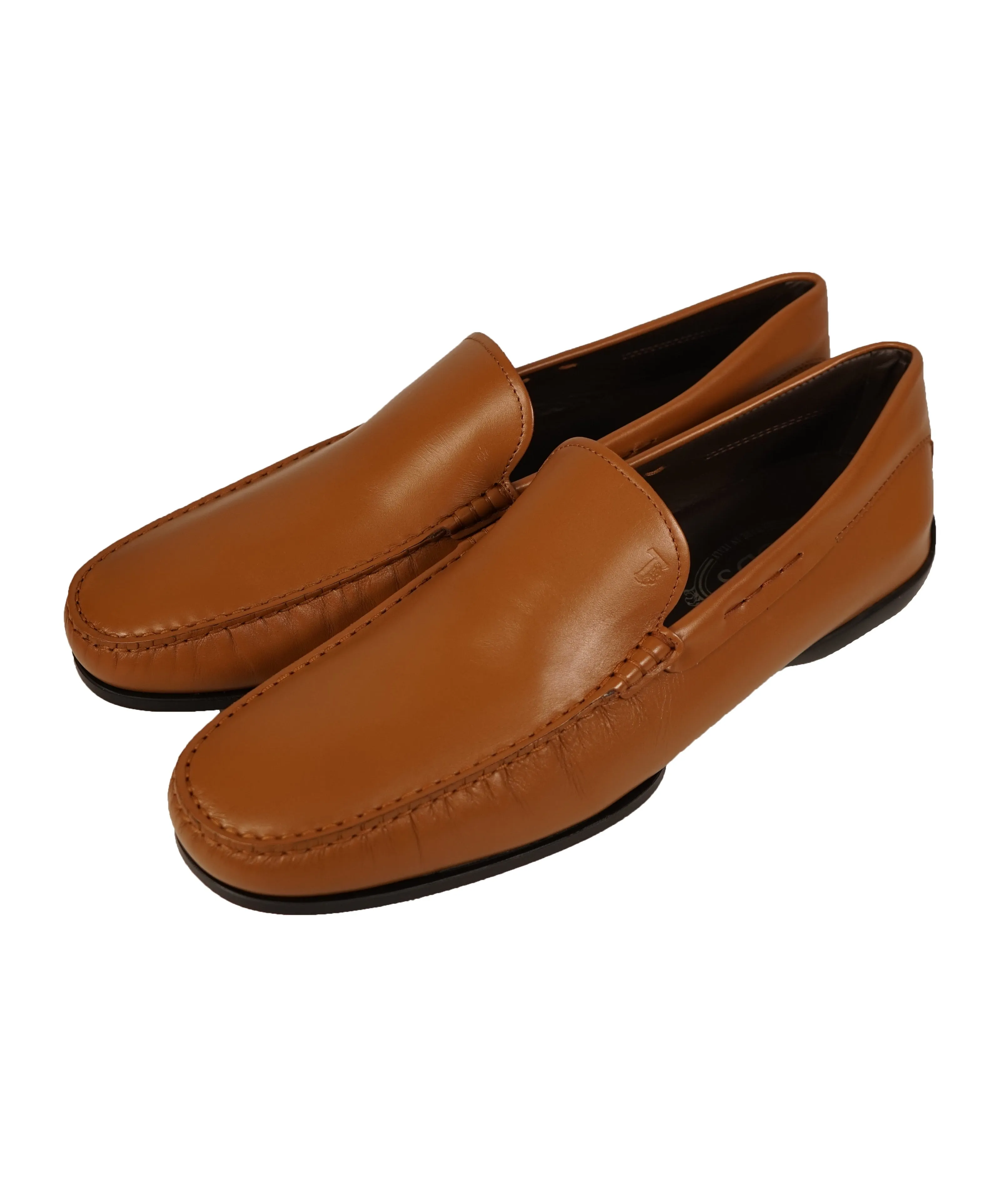 TOD’S - Brown “ LOGO Gommini ” Vamp Engraved Italian Leather Loafers - 12.5