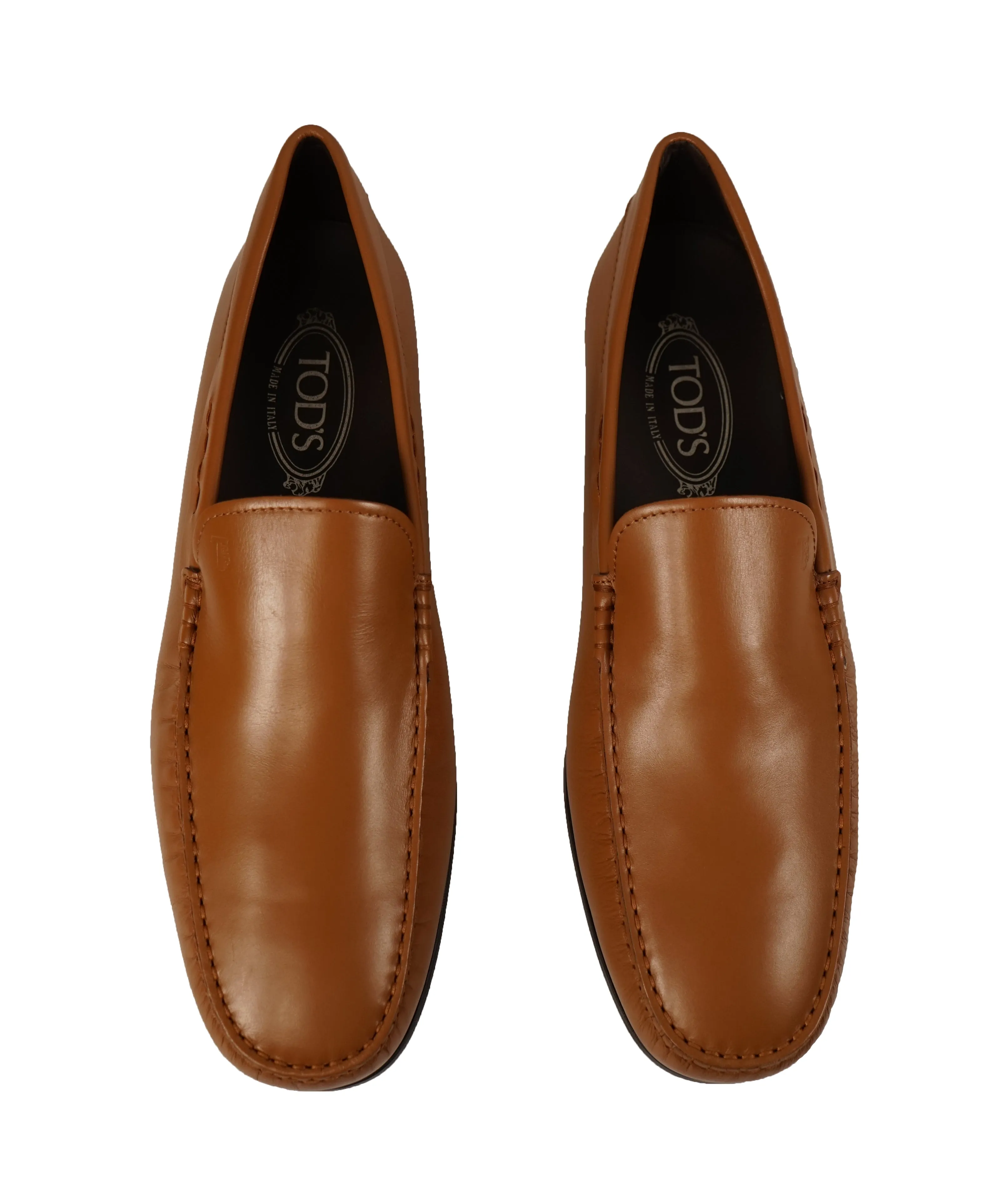 TOD’S - Brown “ LOGO Gommini ” Vamp Engraved Italian Leather Loafers - 12.5