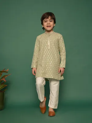 VASTRAMAY Boys' Pista Green Kurta And Pyjama Set