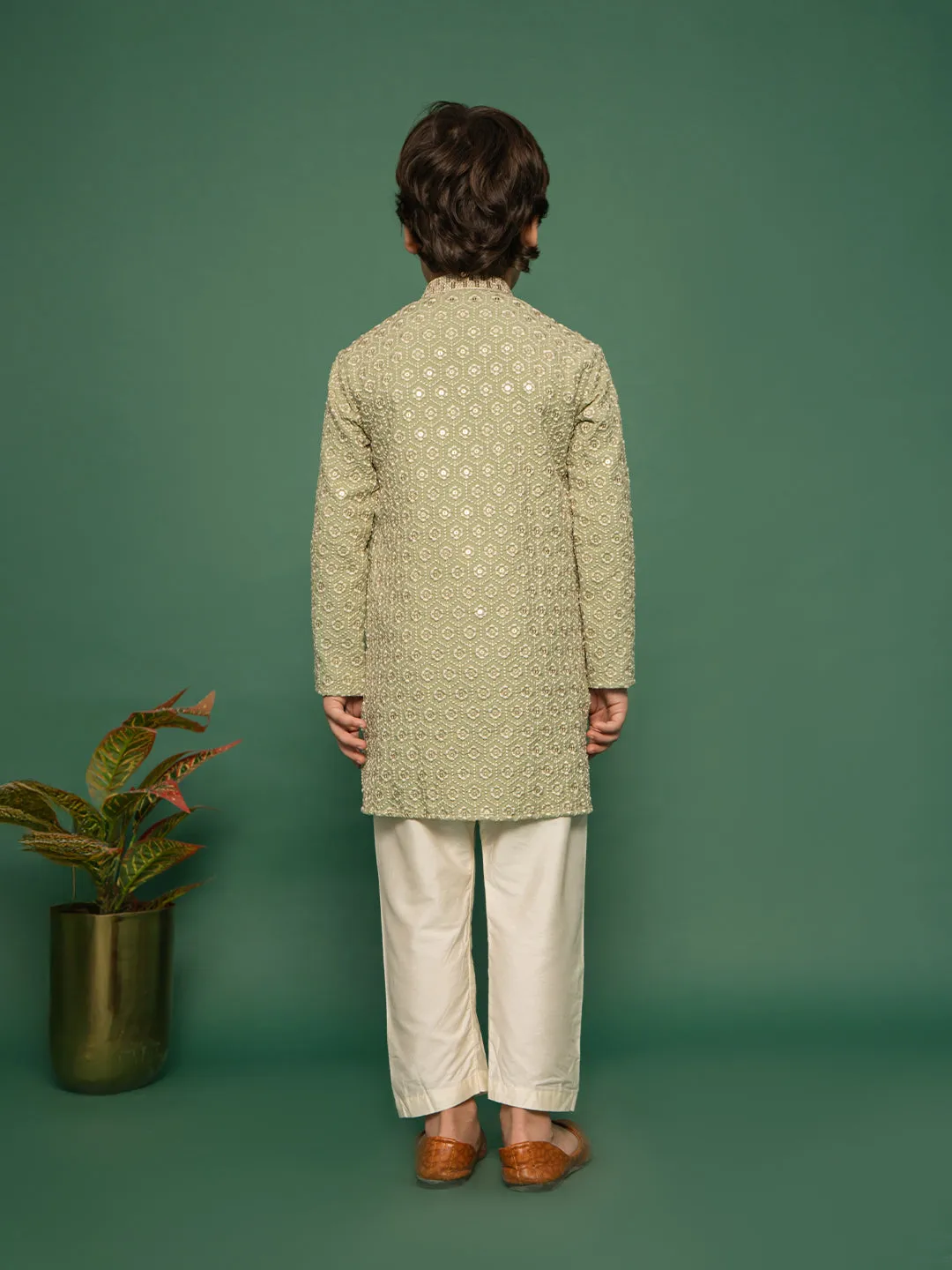 VASTRAMAY Boys' Pista Green Kurta And Pyjama Set