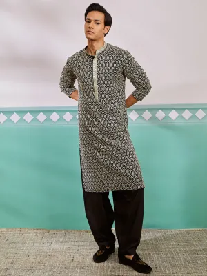VASTRAMAY Men's Black Rayon Kurta And Patiala Set